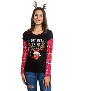 Juniors "I got here on My REINDEER" Xmas Tshirt Headband Size S 3/5 L 11/13 NWT